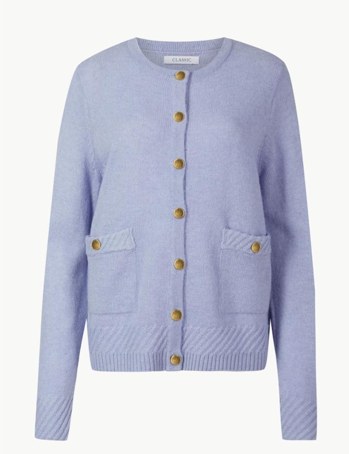 Marks & Spencer Lambswool Blend Textured Cardigan Light Purple