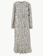 Marks & Spencer Ditsy Floral Midi Waisted Dress Ivory Mix
