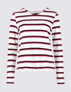 Marks & Spencer Striped Round Neck Long Sleeve Top Ivory Mix