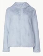 Marks & Spencer Hooded Faux Fur Jacket Pale Blue