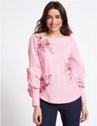 Marks & Spencer Pure Cotton Embroidered Long Sleeve Blouse Pale Pink Mix