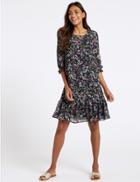 Marks & Spencer Floral Print 3/4 Sleeve Tunic Dress Black Mix