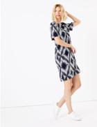 Marks & Spencer Printed Woven Shift Dress Navy Mix