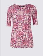 Marks & Spencer Pure Cotton Floral Print Half Sleeve T-shirt Pink Mix