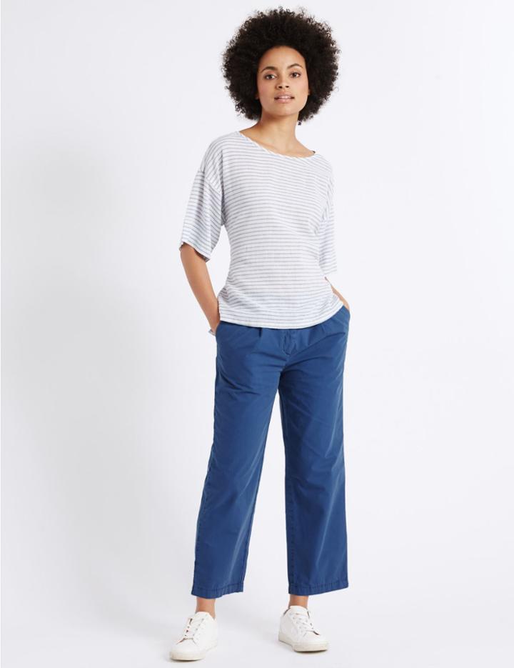 Marks & Spencer Pure Cotton Poplin Chino Slim Leg Trousers Iris