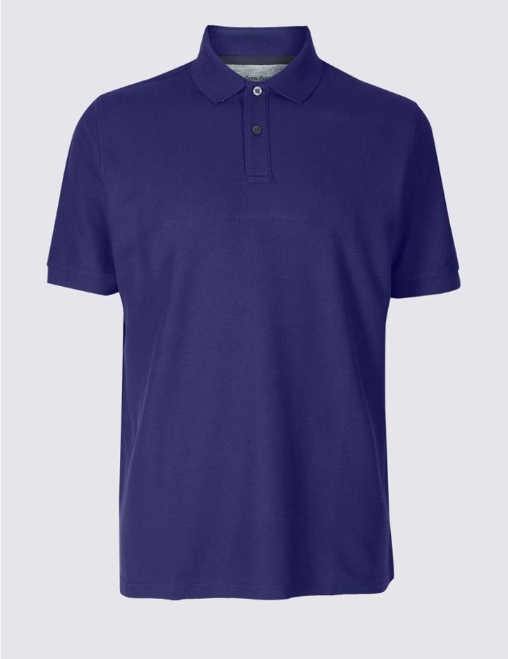 Marks & Spencer Pure Cotton Pique Polo Shirt Dark Purple