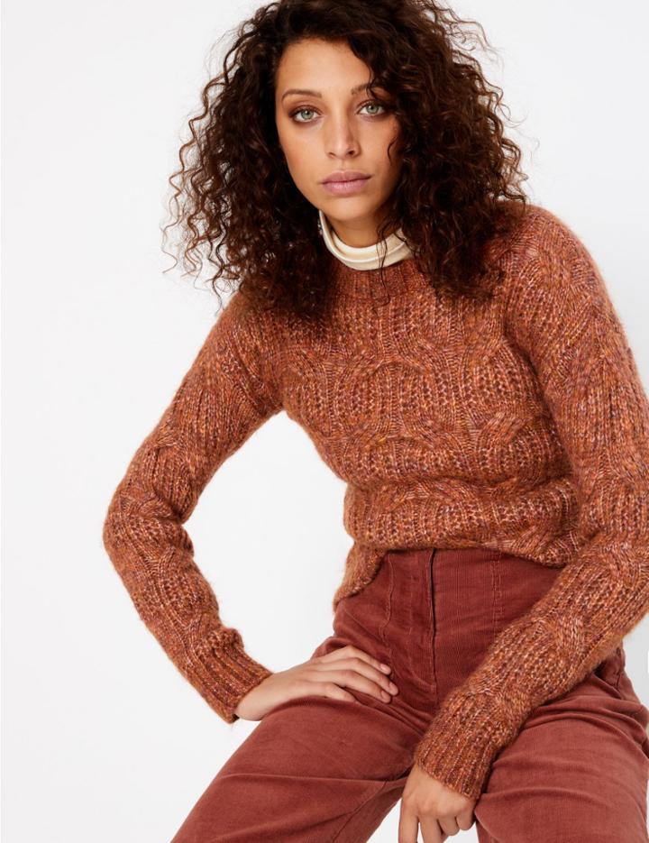 Marks & Spencer Cable Knit Relaxed Fit Jumper Red Mix