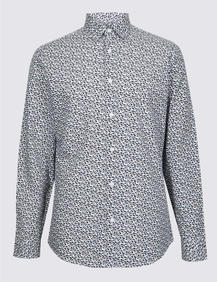 Marks & Spencer Pure Cotton Floral Print Shirt White Mix
