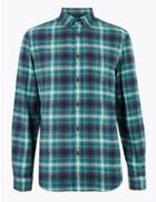 Marks & Spencer Brushed Cotton Checked Shirt Teal