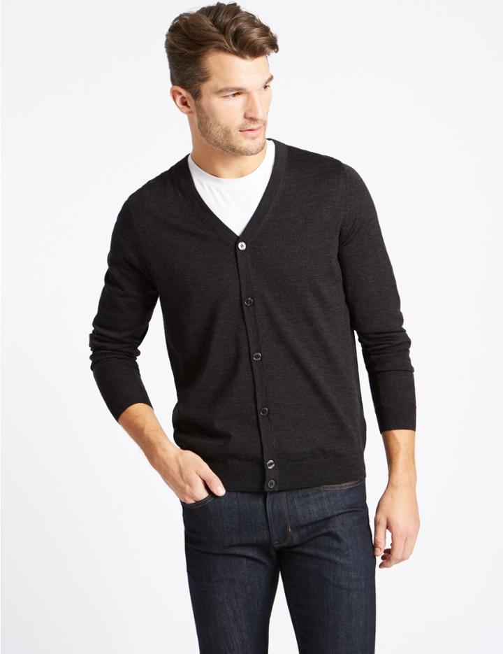 Marks & Spencer Pure Merino Wool Cardigan Charcoal