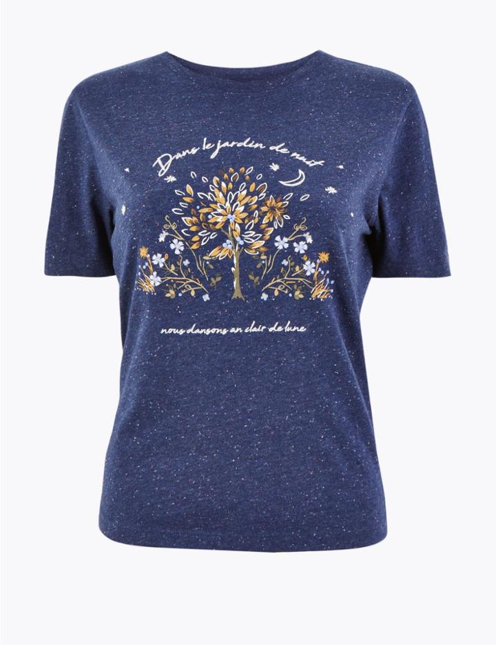Marks & Spencer Cotton Rich Tree Print Regular Fit T-shirt Navy