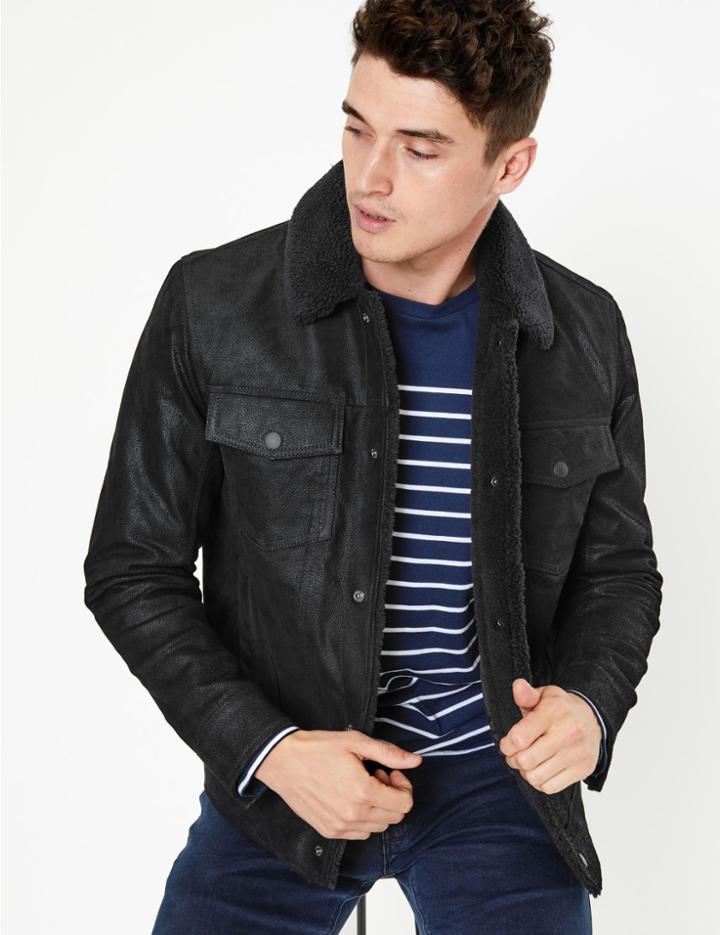 Marks & Spencer Leather Borg Lined Jacket Black