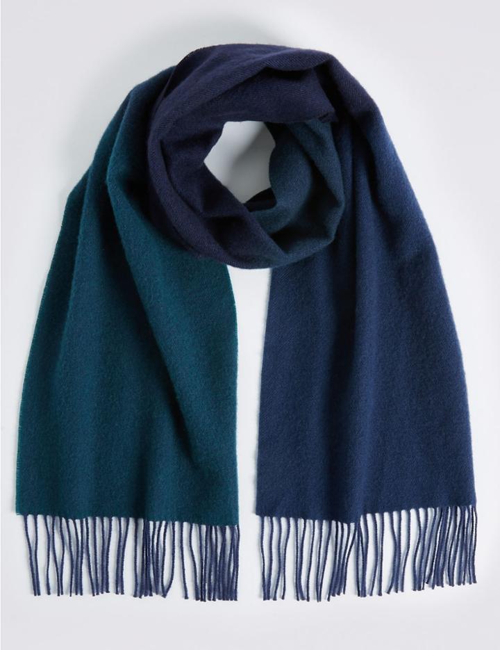 Marks & Spencer Ombre Extra Fine Wool Scarf Teal Mix