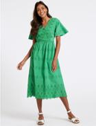 Marks & Spencer Pure Cotton Broderie Skater Midi Dress Green