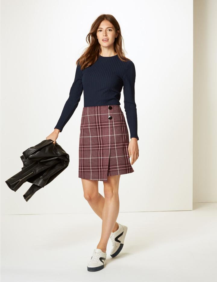 Marks & Spencer Cotton Blend Textured Long Sleeve Top Navy