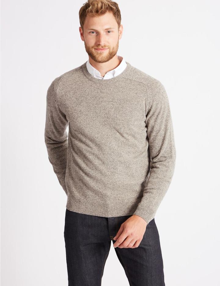 Marks & Spencer Pure Extra Fine Lambswool Crew Neck Jumper Putty