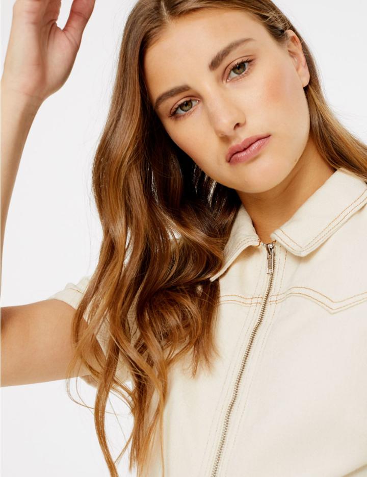 Marks & Spencer Denim Shirt Mini Dress Ecru