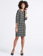 Marks & Spencer Checked 3/4 Sleeve Shift Dress Grey Mix