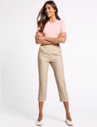 Marks & Spencer Cotton Rich Slim Leg Cropped Trousers Oyster