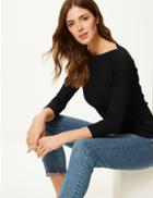 Marks & Spencer Ribbed 3/4 Sleeve T-shirt Black