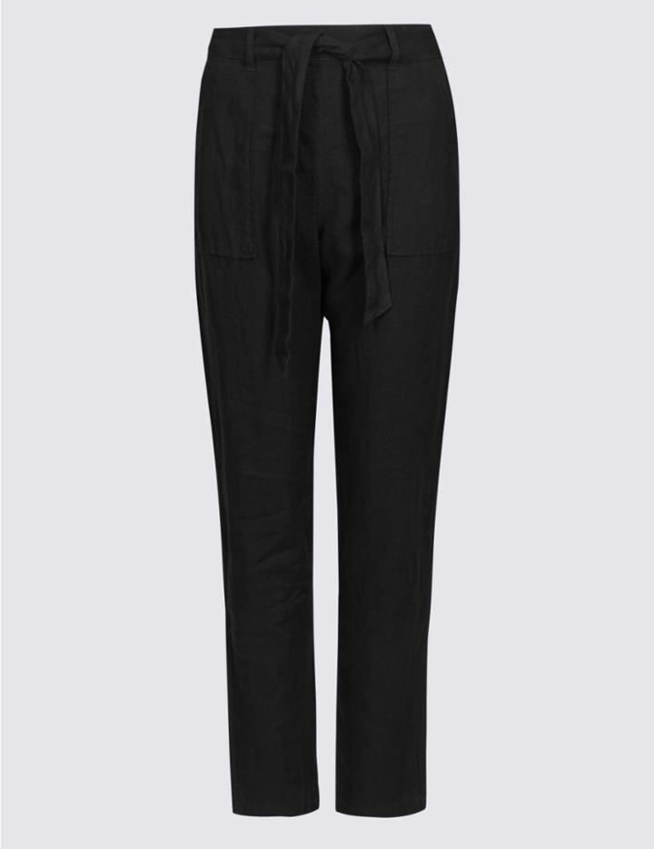 Marks & Spencer Pure Linen Peg Trousers Black