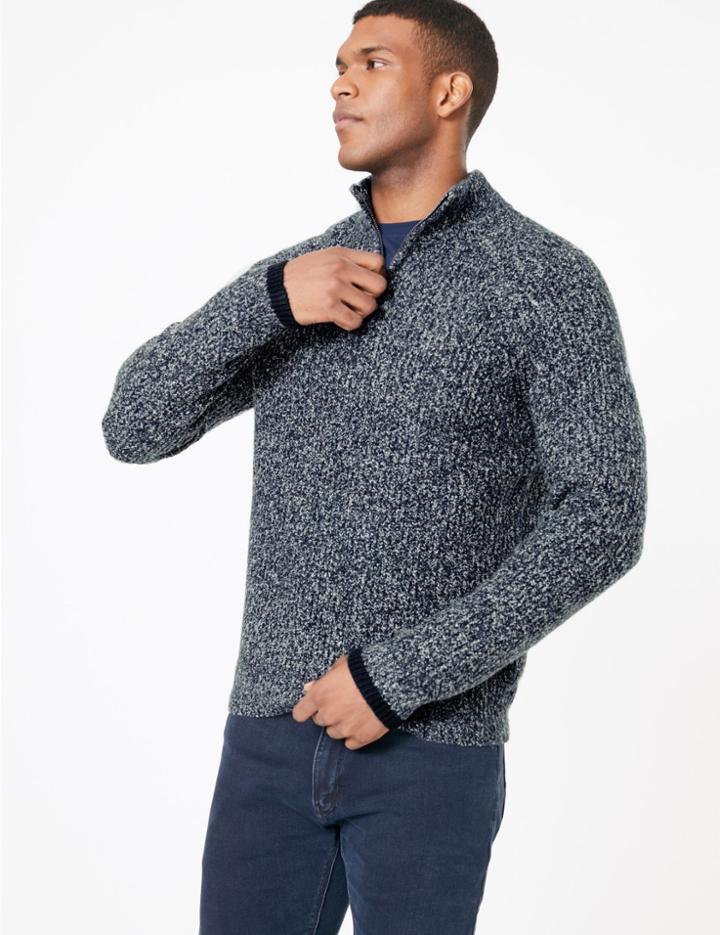 Marks & Spencer Textured Half Zip Funnel Neck Jumper Blue Mix