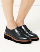 Marks & Spencer Wide Fit Leather Flatform Heel Brogue Shoes Light Steel Blue
