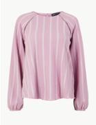 Marks & Spencer Striped Round Neck Long Sleeve Blouse Lilac Mix