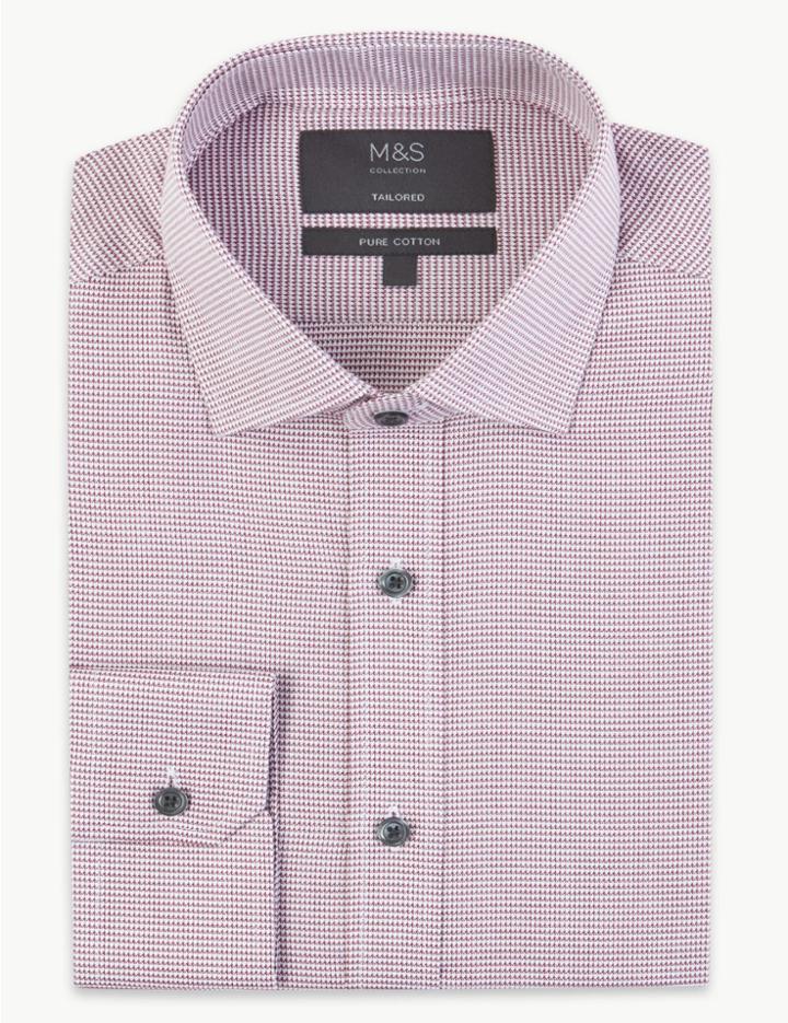 Marks & Spencer Pure Cotton Easy To Iron Tailored Fit Shirt Burgundy Mix