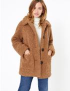 Marks & Spencer Petite Borg Faux Fur Coat Coffee
