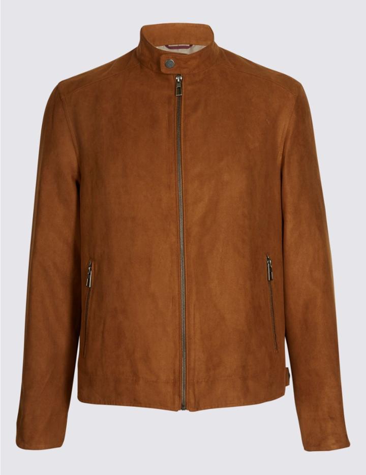 Marks & Spencer Mock Suede Bomber Jacket Tan