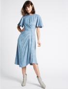 Marks & Spencer Jacquard Print Short Sleeve Midi Dress Blue