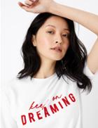 Marks & Spencer Pure Cotton Keep On Dreaming Slogan T-shirt White Mix