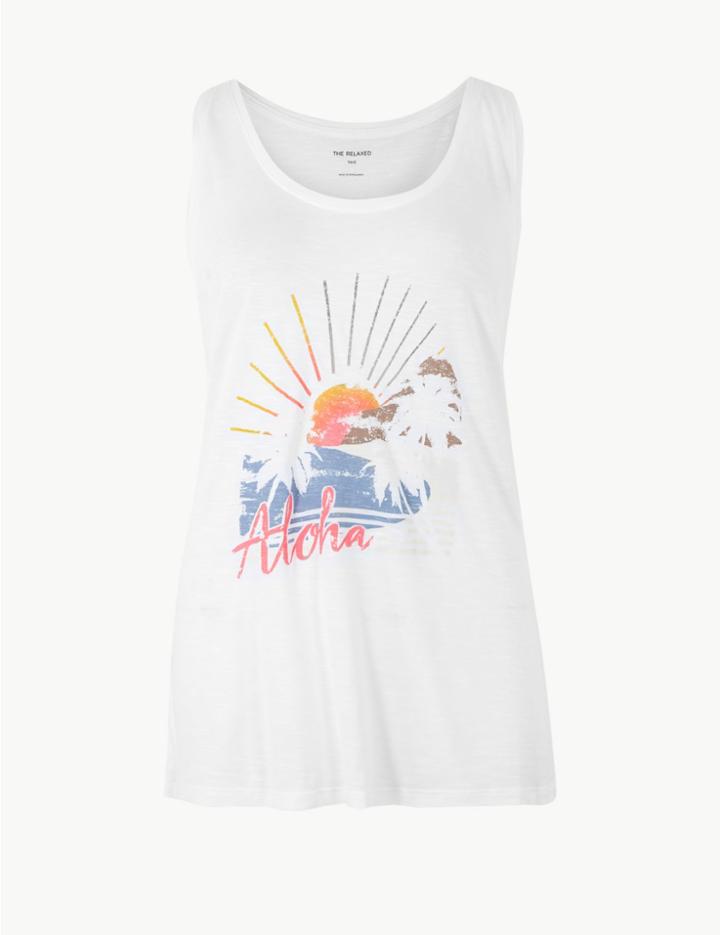 Marks & Spencer Printed Slub Vest Top White Mix