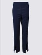 Marks & Spencer Cotton Blend Split Front Slim Leg Trousers Navy