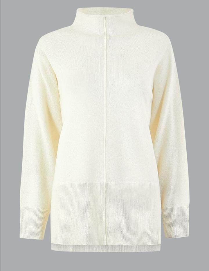 Marks & Spencer Pure Cashmere Stepped Hem Jumper Cream