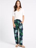 Marks & Spencer Palm Print Tapered Peg Trousers Navy Mix