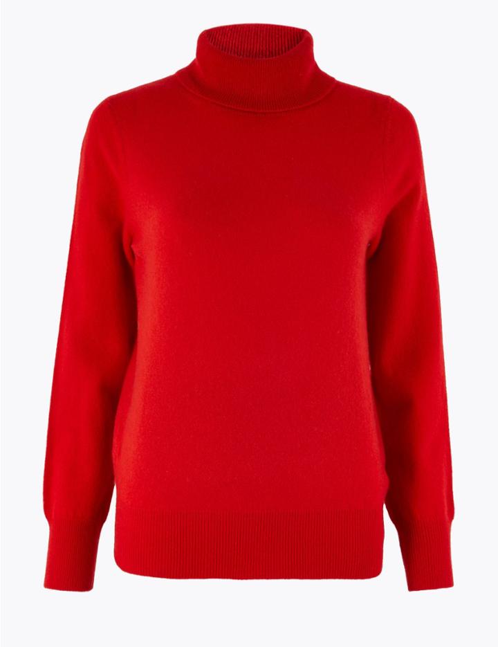 Marks & Spencer Pure Cashmere Roll Neck Jumper Medium Red