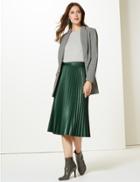 Marks & Spencer Faux Leather Pleated Midi Skirt Dark Green