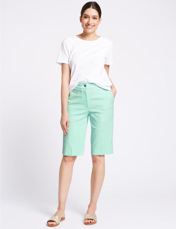 Marks & Spencer Cotton Blend Tailored Shorts Medium Seafoam