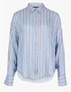 Marks & Spencer Oversized Striped Long Sleeve Shirt Blue Mix