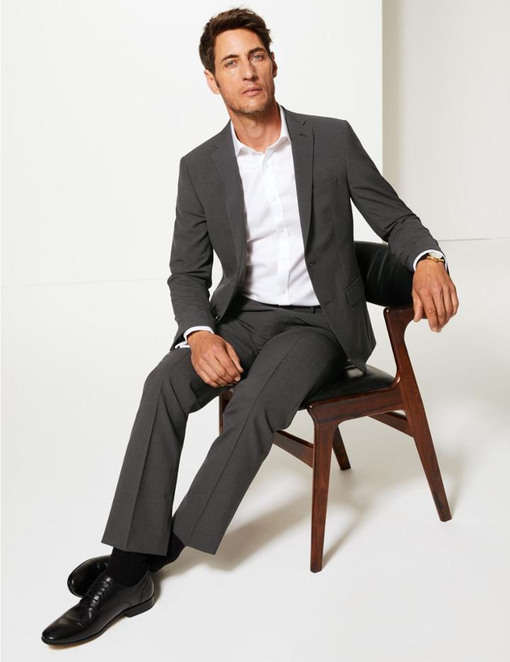 Marks & Spencer Grey Checked Tailored Fit Jacket