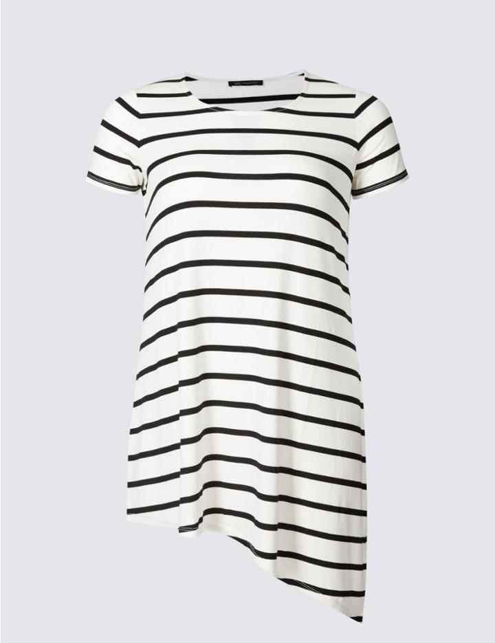 Marks & Spencer Plus Striped Asymmetric Tunic White Mix