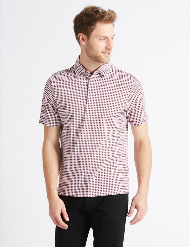 Marks & Spencer Pure Cotton Checked Polo Shirt Red