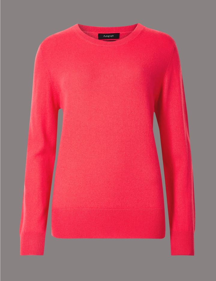Marks & Spencer Pure Cashmere Ribbed Round Neck Jumper Crimson