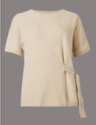Marks & Spencer Pure Cashmere Side Tie Short Sleeve Jumper Dark Camel