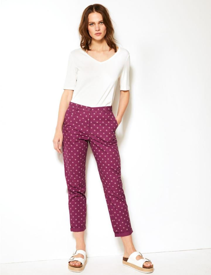 Marks & Spencer Pure Cotton Floral Print Tapered Leg Chinos Purple Mix