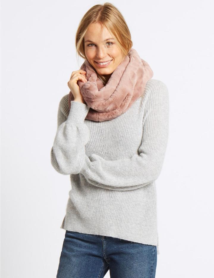 Marks & Spencer Ruffled Fur Snood Scarf Blush