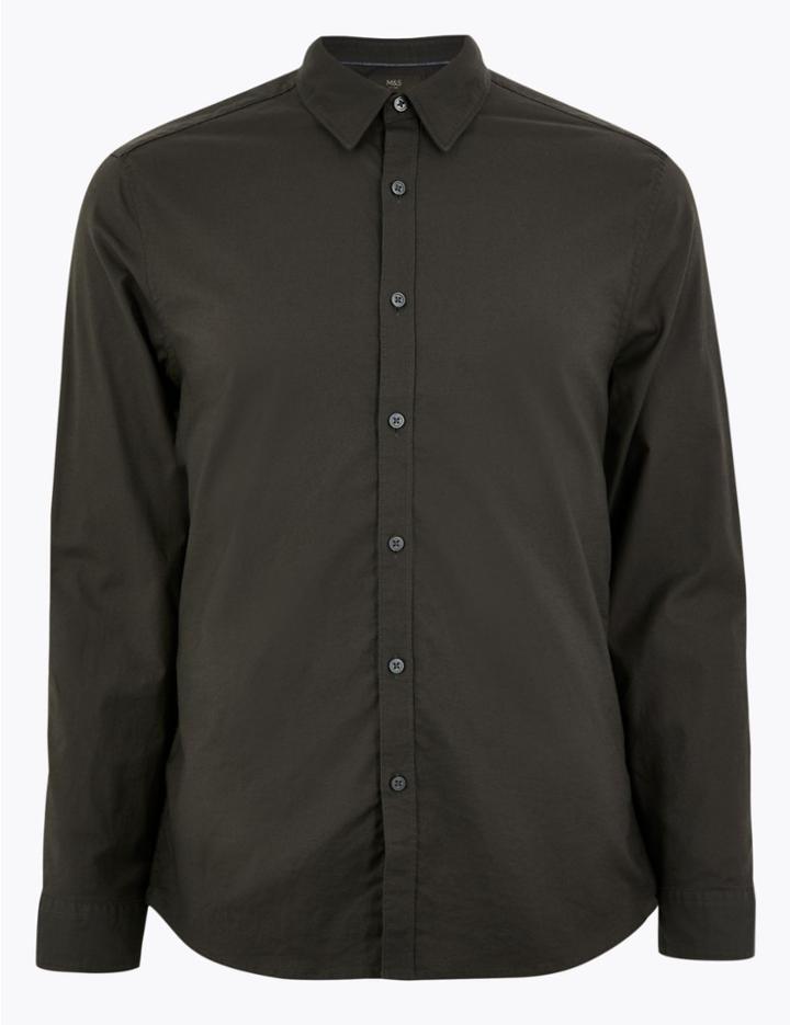 Marks & Spencer Slim Fit Oxford Shirt With Stretch Dark Grey