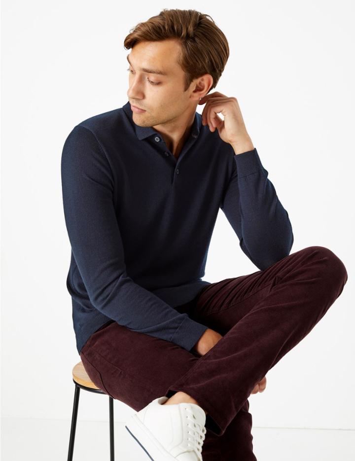 Marks & Spencer Merino Wool Polo Short Navy